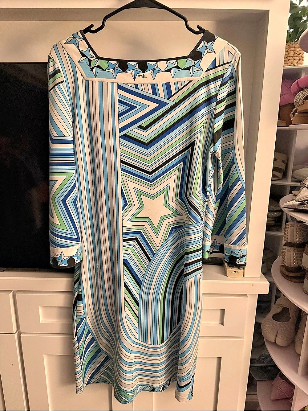 Emilio Pucci Geometric Print Midi Dress in Blue & White Size 6/8 NWT (RARE star